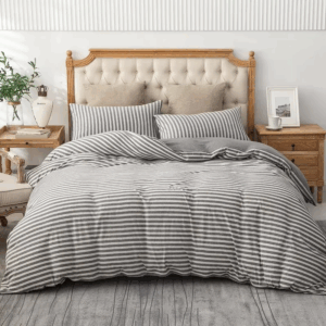 Junwell 100% Cotton Yarn dyed Jersey Duvet Cover Japanese Style Simple Stripe Design Soft Quilt Cover Set - Image 4