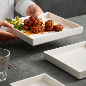 Ceramic Plate Square Dish Household Tableware for High-end Hotel Restaurants. Qingshe Western Restaurant Beef Steak Snack Tray - Image 4