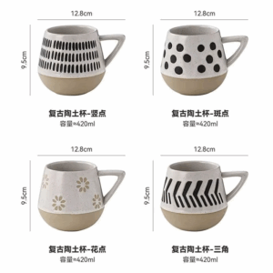 Vintage Black and White Polka Dot Ceramic Coffee Cup Home Art Irregular Mug Dessert Drink Cup Gift Office Mug Home Decoration - Image 2