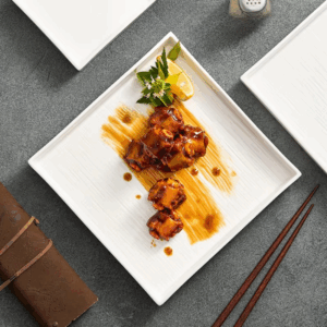 Ceramic Plate Square Dish Household Tableware for High-end Hotel Restaurants. Qingshe Western Restaurant Beef Steak Snack Tray - Image 5