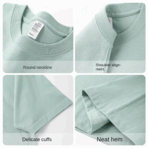Summer Light Green Heavy Weight 300G Short Sleeved T-shirt Cotton Men's Loose Casual Base Shirt Korean Tee Women's - Image 4