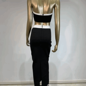 Women Summer Sexy Backless Halter Rose Jacquard Black Two Pieces Skirt Bandage Set 2024 Celebrity Designer Fashion Women's Set - Image 5