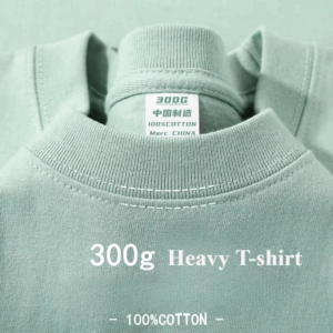 Summer Light Green Heavy Weight 300G Short Sleeved T-shirt Cotton Men's Loose Casual Base Shirt Korean Tee Women's - Image 7