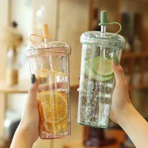 Kawaii Bubble Tea Water Bottle Plastic Cup With Straw Insulated Drinkware Tea Juice Girl Sparkling Bottles For School BPA Free - Image 1