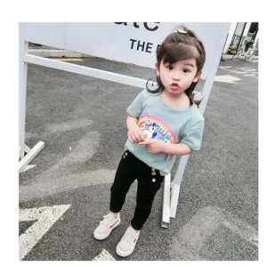 100-150 Cm Spring Autumn Girls Fashion Tight Pant with Buttons Baby Kids Children Trousers - Image 2