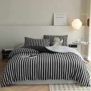 3/4pc Jersey Knit Cotton Bed Sets Single King Size Bed Linen Light Green Stripe Duvet Cover Set Queen Fitted Sheet Japanese Styl - Image 3