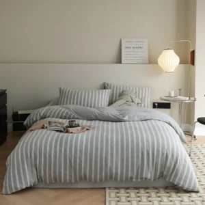 3/4pc Jersey Knit Cotton Bed Sets Single King Size Bed Linen Light Green Stripe Duvet Cover Set Queen Fitted Sheet Japanese Styl - Image 2