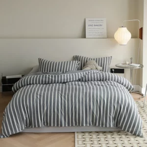 3/4pc Jersey Knit Cotton Bed Sets Single King Size Bed Linen Light Green Stripe Duvet Cover Set Queen Fitted Sheet Japanese Styl - Image 5