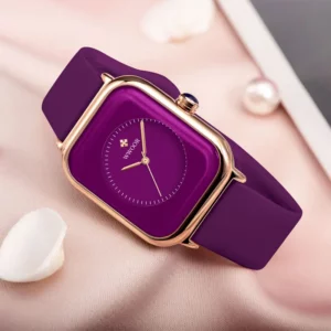 WWOOR Luxury Brand Watches For Women Fashion Square Purple Ladies Quartz Wristwatch Waterproof Silicone Band Relogio Feminino - Image 2
