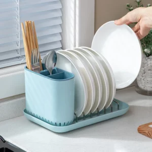 Kitchen Storage Organizer Rack Holder Chopsticks Fork Spoon Bowl Drainer Shelves with Drain Tray - Image 1