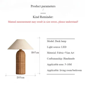 Japanese Rattan Desk Lamp Fabric Lampshade LED Lights for Living Room Decor Sofa Bedroom Bedside Night Stand Lighting Fixtures - Image 6