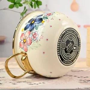 Enamel Soup Pot Large Capacity 5.5L Kitchen Cookware Enamel Stew Pot Double Handle Classical Flowers Thickened Cooking Pan - Image 4