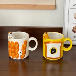 Japanese Cartoon Ceramics Coffee Cups, Cute Cat Cup, Personality Gift, Household Cartoon, Kawaii, Breakfast, Oat Milk Mugs - Image 5