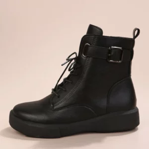 Large British Style leather shoes Short Sleeved Boots For Women's Autumn Lace Up Belt Buckle Retro Leather Boots botas mujer - Image 4