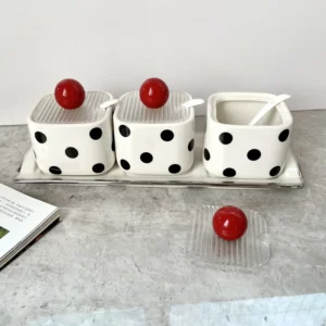 Black-and-white Polka-dot Ceramic Seasoning Jar Simple Household Salt Jar Seasoning Jar Storage Seasoning Box Kitchen Supplies - Image 4