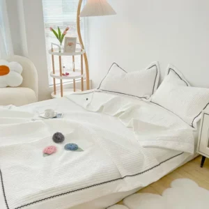 French Style Skin-friendly Summer Blanket Set Elegance Princess Bubble Yarn Quilted Duvet Lightweight Air Conditioning Quilt - Image 2