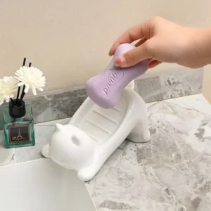 Kawaii White Cat Soap Drain Rack Kitchen Sponge Storage Rack Bathroom Soap Holder Non-slip Container Cute Home Organizer - Image 2
