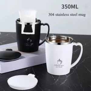 350ml Vacuum Cup Portable Mug Insulated Cup for Outdoor Traveling Double Wall Stainless Steel Coffee Cup with Handle and Lid - Image 4