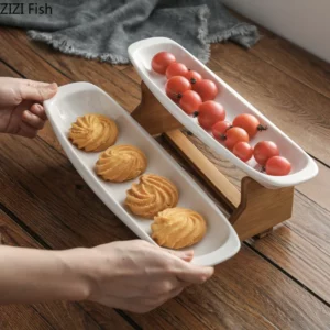 Step Shape Ceramic Plates Snacks Bowl Set Dessert Plate Wooden Ladder Fruit Dish Dinner Porcelain Cake Tray Food Tableware - Image 3