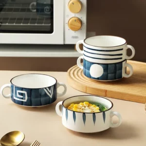 HOONRA Set of 3 Divided Plate With Cup Bowl Ceramic Kitchen Food Container Tableware Safe in Microwave Oven Dishwasher Lunch Box - Image 4