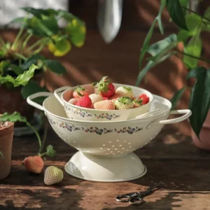 Home Draining Bowl for Fruits Washing Plates Floral Flower Metal Salad Kitchen Basket Snacks Storage Dishes Tableware - Image 3