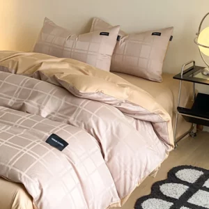 Luxury Plaid Jacquard Cotton Duvet Cover Soft Light Coffee Solid Bedding Sets with Zipper Closure Reversible Comforter Covers - Image 5