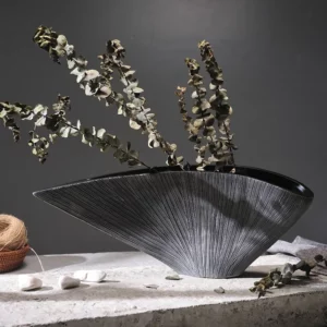Nordic Fan-shaped Resin Vase Model Room, Soft Decoration, Hotel Home, Living Room, Simulated Floral Tabletop Decoration - Image 2