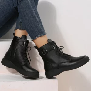 Large British Style leather shoes Short Sleeved Boots For Women's Autumn Lace Up Belt Buckle Retro Leather Boots botas mujer - Image 6