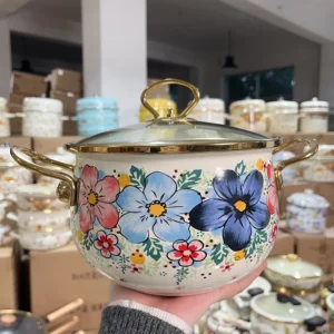 Enamel Soup Pot Large Capacity 5.5L Kitchen Cookware Enamel Stew Pot Double Handle Classical Flowers Thickened Cooking Pan - Image 3