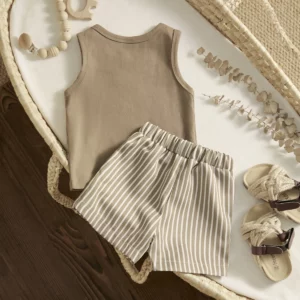 ma&baby 0-3Y Toddler Infant Newborn Baby Boy Clothes Set Letter Print Vest Sleeveless Tops Striped Shorts Summer Outfits - Image 3
