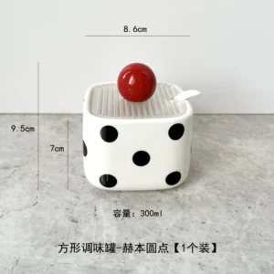Black-and-white Polka-dot Ceramic Seasoning Jar Simple Household Salt Jar Seasoning Jar Storage Seasoning Box Kitchen Supplies - Image 5
