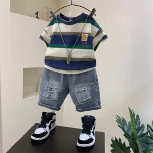 Boys Summer 2023 New Boutique Design Outfits Cotton Set Baby Boys Short Sleeve Shirt Jeans Shorts 2pcs Clothing Children 6 7 8Y - Image 5