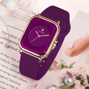WWOOR Luxury Brand Watches For Women Fashion Square Purple Ladies Quartz Wristwatch Waterproof Silicone Band Relogio Feminino - Image 4