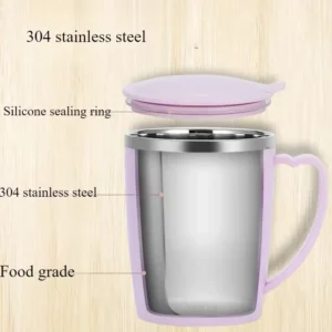 350ml Vacuum Cup Portable Mug Insulated Cup for Outdoor Traveling Double Wall Stainless Steel Coffee Cup with Handle and Lid - Image 5