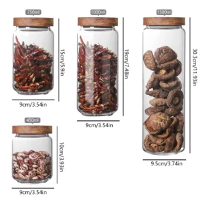 1 PC Small Glass Storage Jars with Airtight Lids, coffee container with Wooden Lid, Glass Pantry Canister for Beans, Rice,Sugar - Image 2
