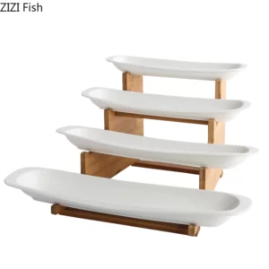 Step Shape Ceramic Plates Snacks Bowl Set Dessert Plate Wooden Ladder Fruit Dish Dinner Porcelain Cake Tray Food Tableware - Image 5