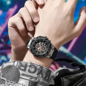 Men's Sports Military Large Dial Quartz Watch Fashion 2024 New Gray Silicone Men Gift Watches - Image 5