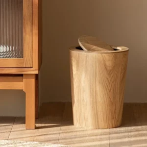 Wooden Style Minimalist Wooden Trash Bin Creative Home Homestay Hotel Living Room Bedroom with Lid Flip Paper Basket - Image 2