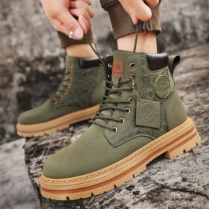 Men Fashion Boots Yellow Luxury Brand Daily Casual Mens Motorcycle Boots High Ankle Walking Shoes Leather Boots Men - Image 6