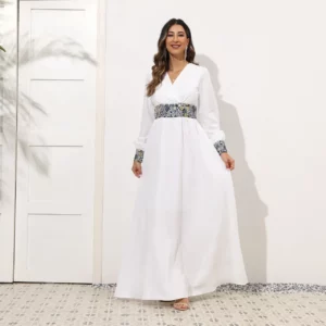 Robe Femme Musulmane Spring 2022 Middle East V-neck High Waist Slim Elegant Muslim Long Dresses Abayas For Women Vestido - Image 5