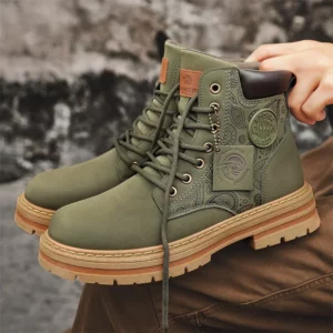 Men Fashion Boots Yellow Luxury Brand Daily Casual Mens Motorcycle Boots High Ankle Walking Shoes Leather Boots Men - Image 5