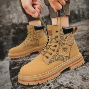 Men Fashion Boots Yellow Luxury Brand Daily Casual Mens Motorcycle Boots High Ankle Walking Shoes Leather Boots Men - Image 2