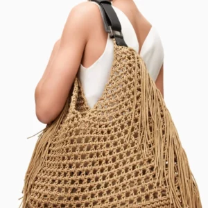 Bohemian beach bags for women luxury designer handbags purses 2025 new nylon fabric hollow tassels with inner pocket - Image 2