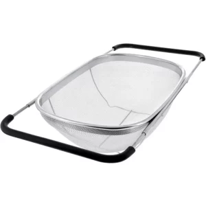 Retractable Basket Rubber Grip Handle Stainless Steel Oval Colander Vegetable Draining Rack Wash Sink Strainer - Image 2