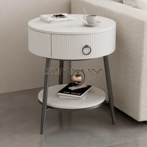 Round Faux Marble Coffee Table for Living Room with Hidden Storage Drawer, Modern Coffee Table with Storage Round Center Table - Image 1