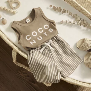 ma&baby 0-3Y Toddler Infant Newborn Baby Boy Clothes Set Letter Print Vest Sleeveless Tops Striped Shorts Summer Outfits - Image 2
