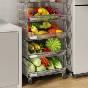 Middle Ancient Style Vegetable Basket Multilayer Floor Fruit Storage Free Stacking Kitchen Rack Versatile Scene Platform Trolley - Image 1