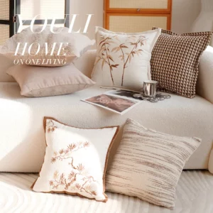45x45CM Retro Throw Pillow Cover Bamboo Leaf Light Luxury Stamping Waist Cushion Cover Decor Home Decorative Pillowcase - Image 2