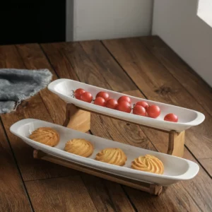 Step Shape Ceramic Plates Snacks Bowl Set Dessert Plate Wooden Ladder Fruit Dish Dinner Porcelain Cake Tray Food Tableware - Image 2