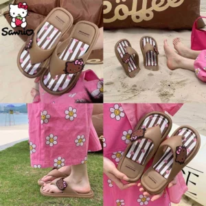 Sanrio Hello Kitty Flip Flop Girl Summer Outdoor Indoor Flat Sandals Kuromi My Melody Cinnamoroll Beach Sandals Fashion Slippers - Image 2